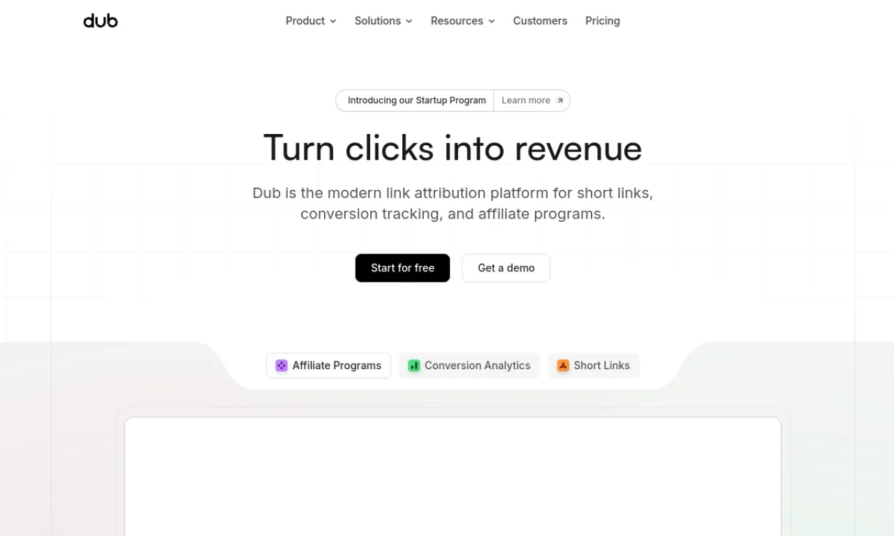 Screenshot of Dub.co website