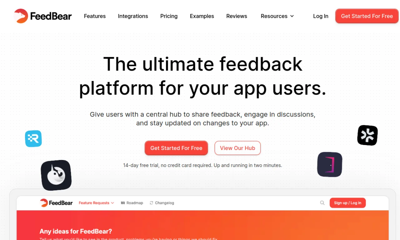 Screenshot of Feedbear website
