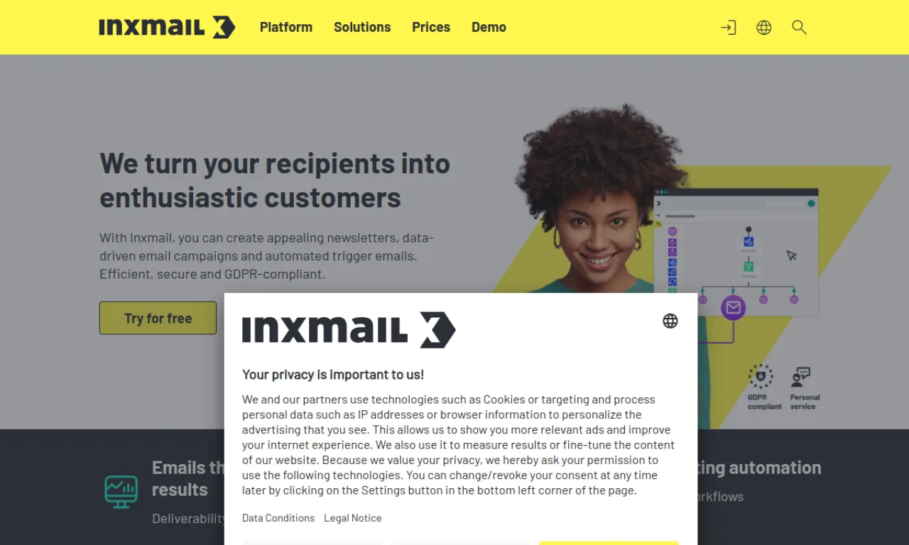 Screenshot of Inxmail website