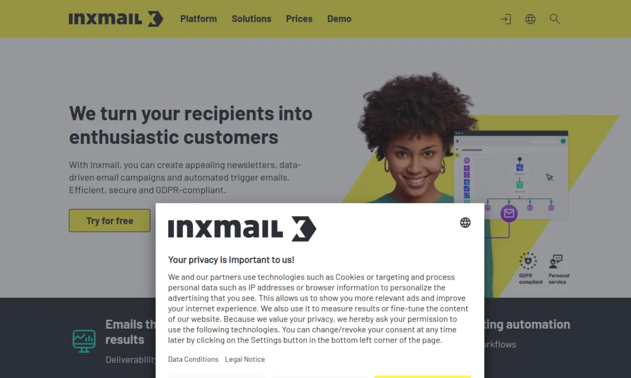 Screenshot of Inxmail website