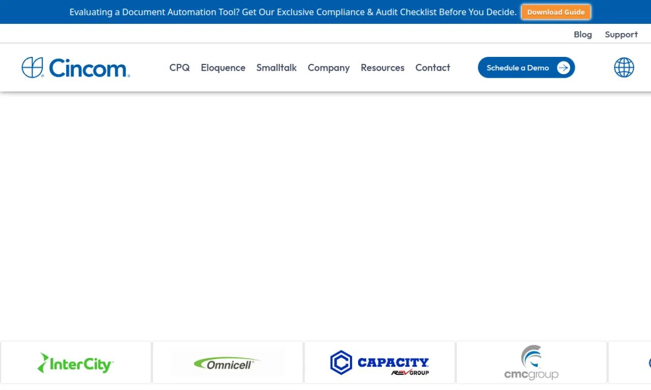 Screenshot of Cincom CPQ website