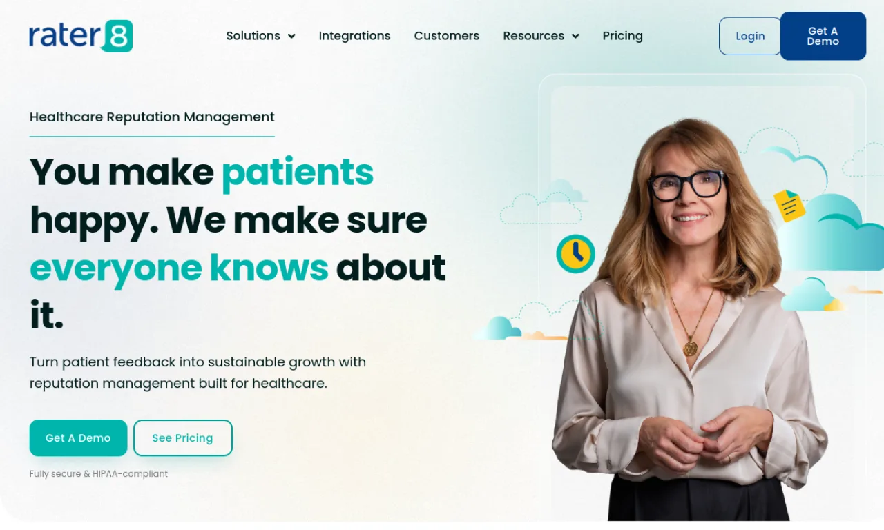 Screenshot of Birdeye Health / Rater8 website