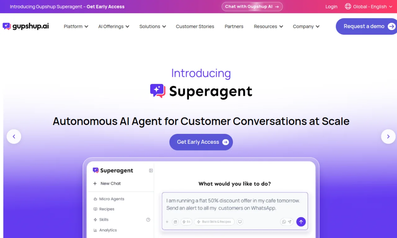 Screenshot of Gupshup website