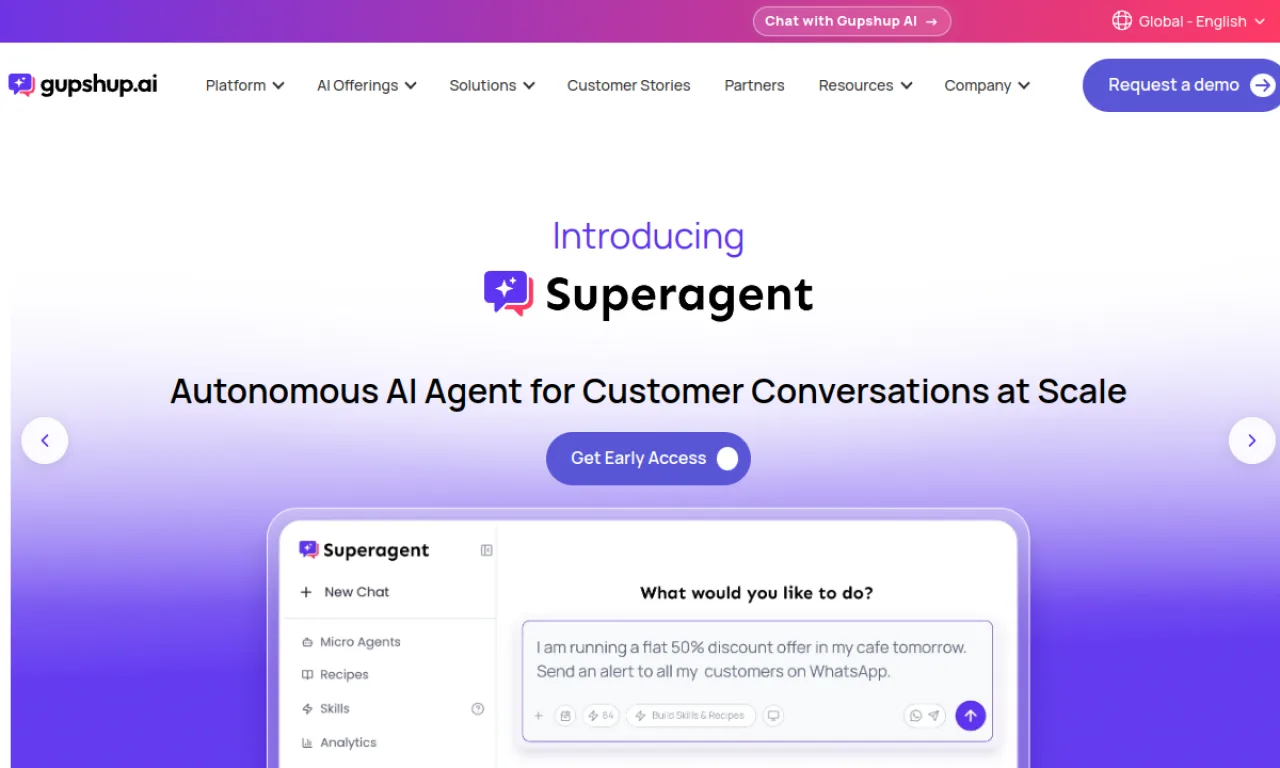 Screenshot of Gupshup website