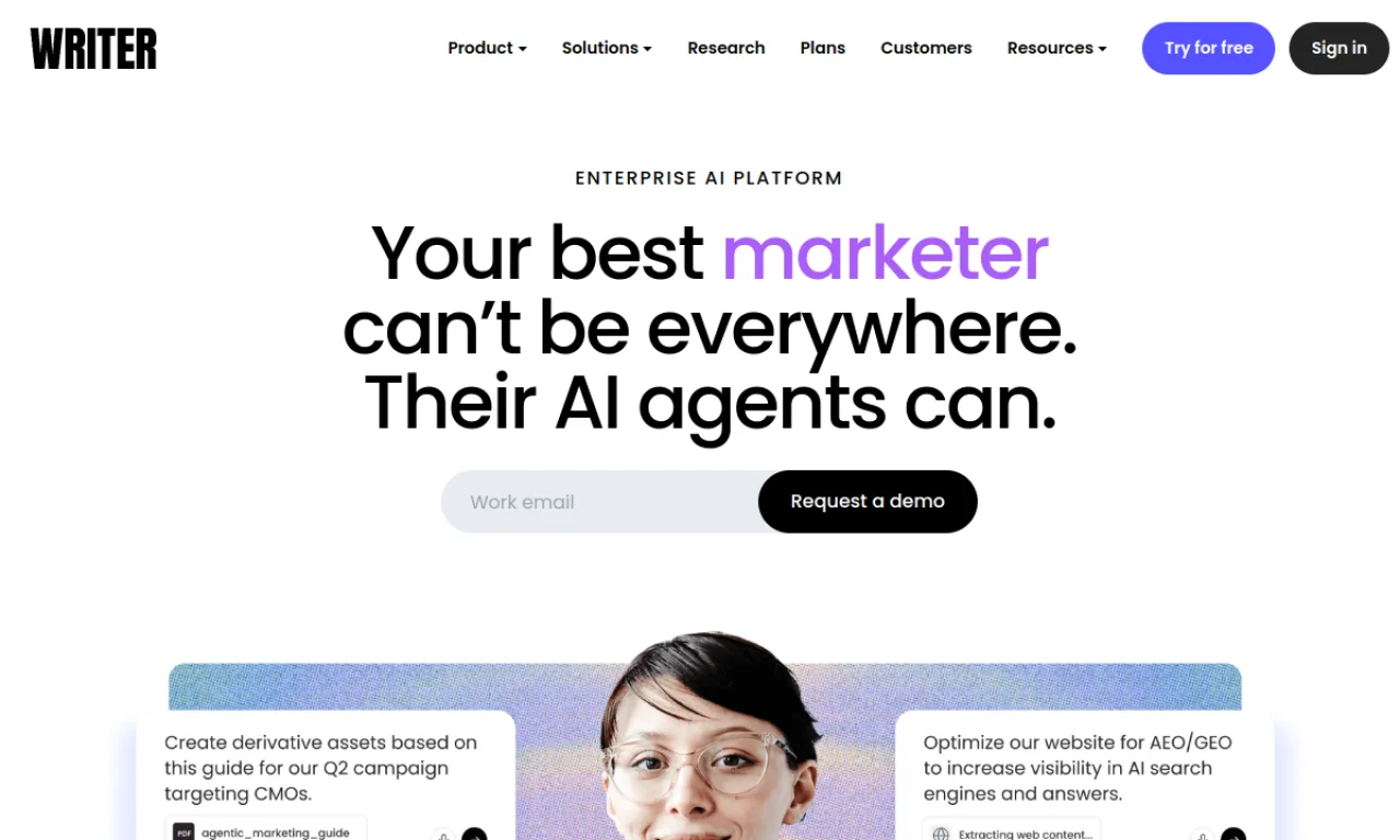 Screenshot of Cohere / Writer agents website