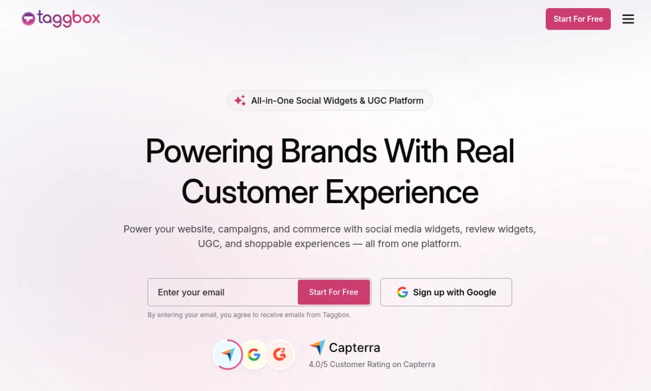 Screenshot of Taggbox website