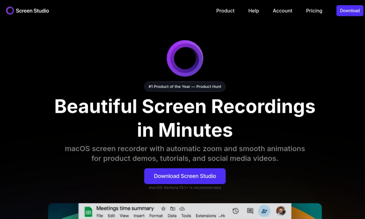 Screenshot of Screen Studio website