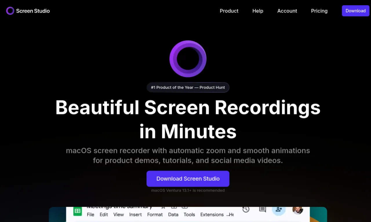 Screenshot of Screen Studio website