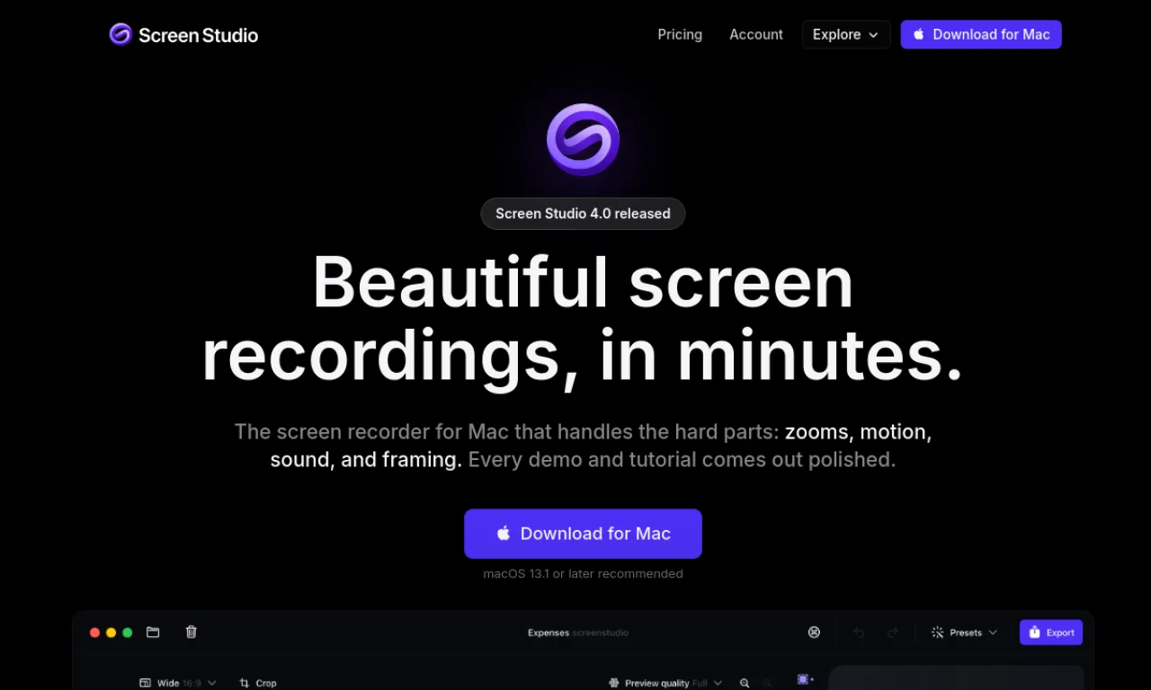 Screenshot of Screen Studio website