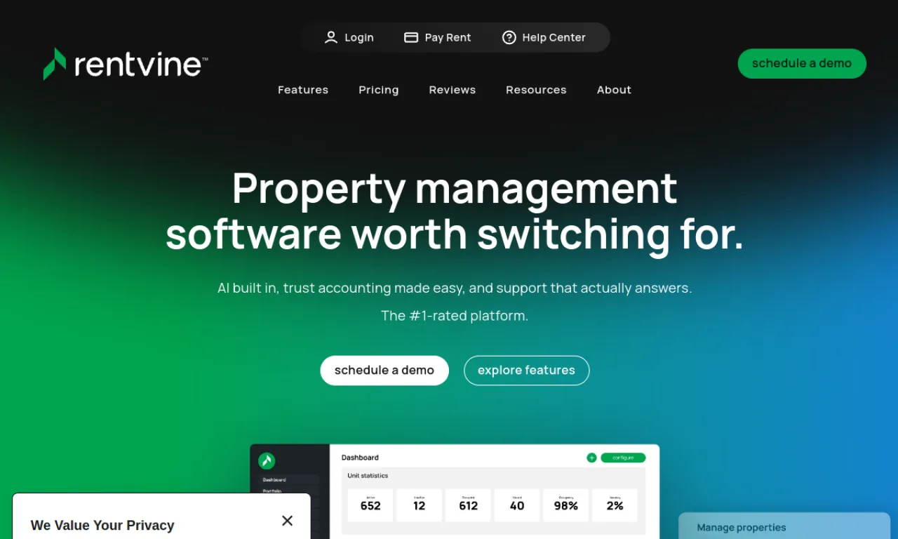 Screenshot of Rentvine website