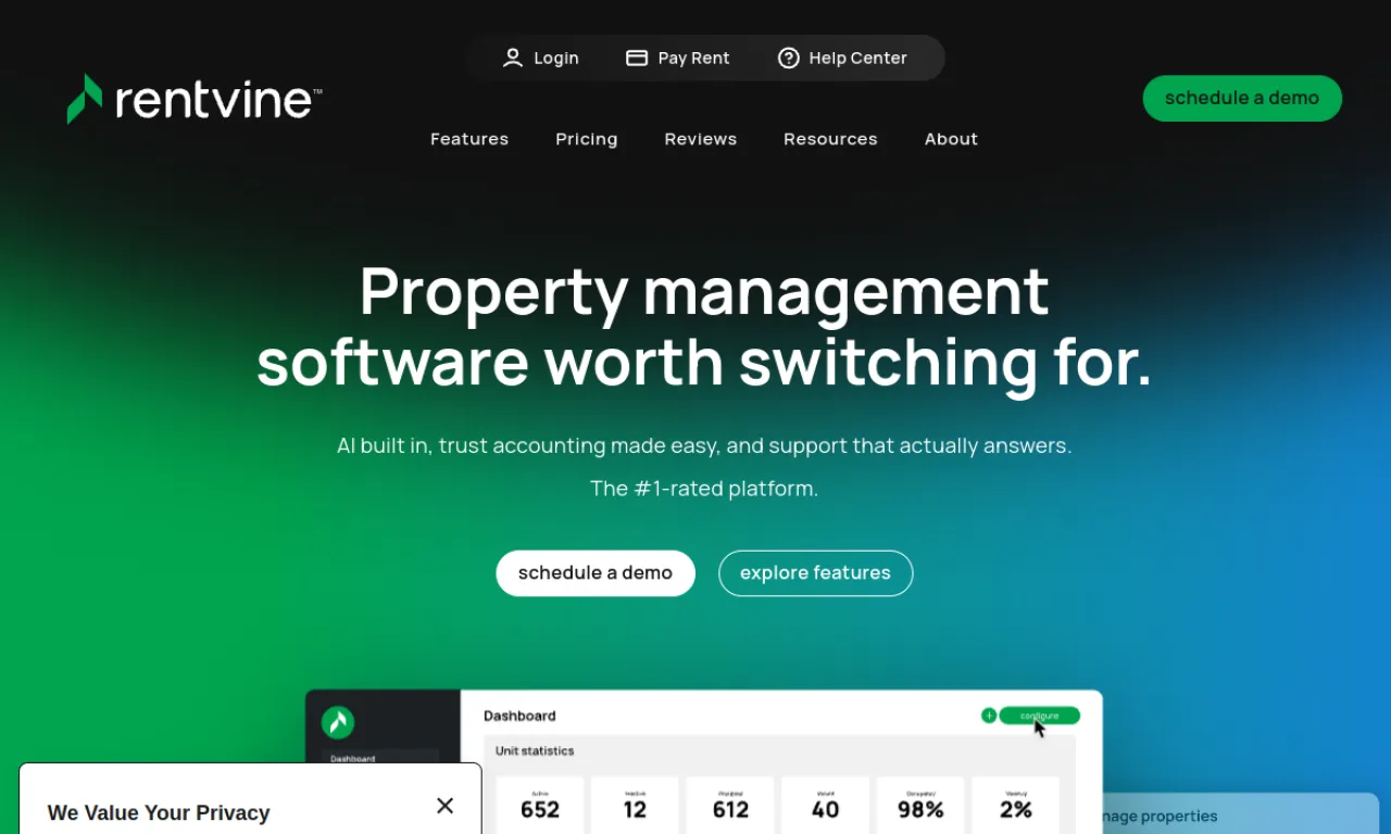 Screenshot of Rentvine website