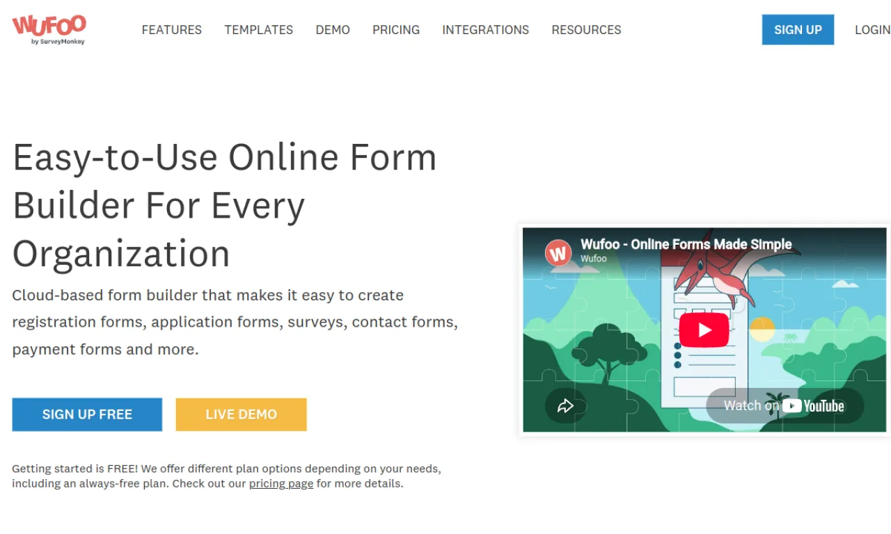 Screenshot of Wufoo website