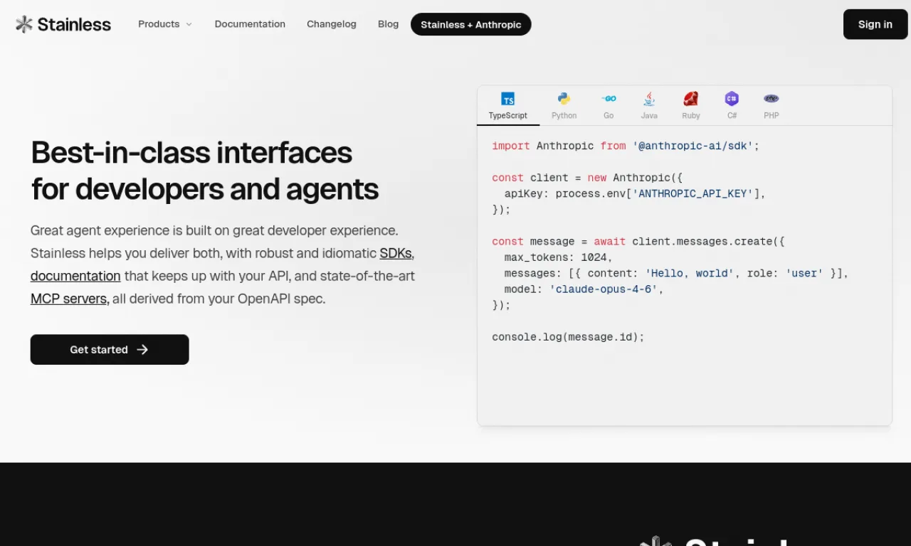 Screenshot of Stainless website