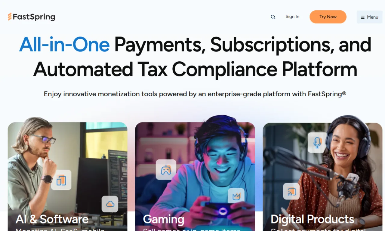 Screenshot of FastSpring website