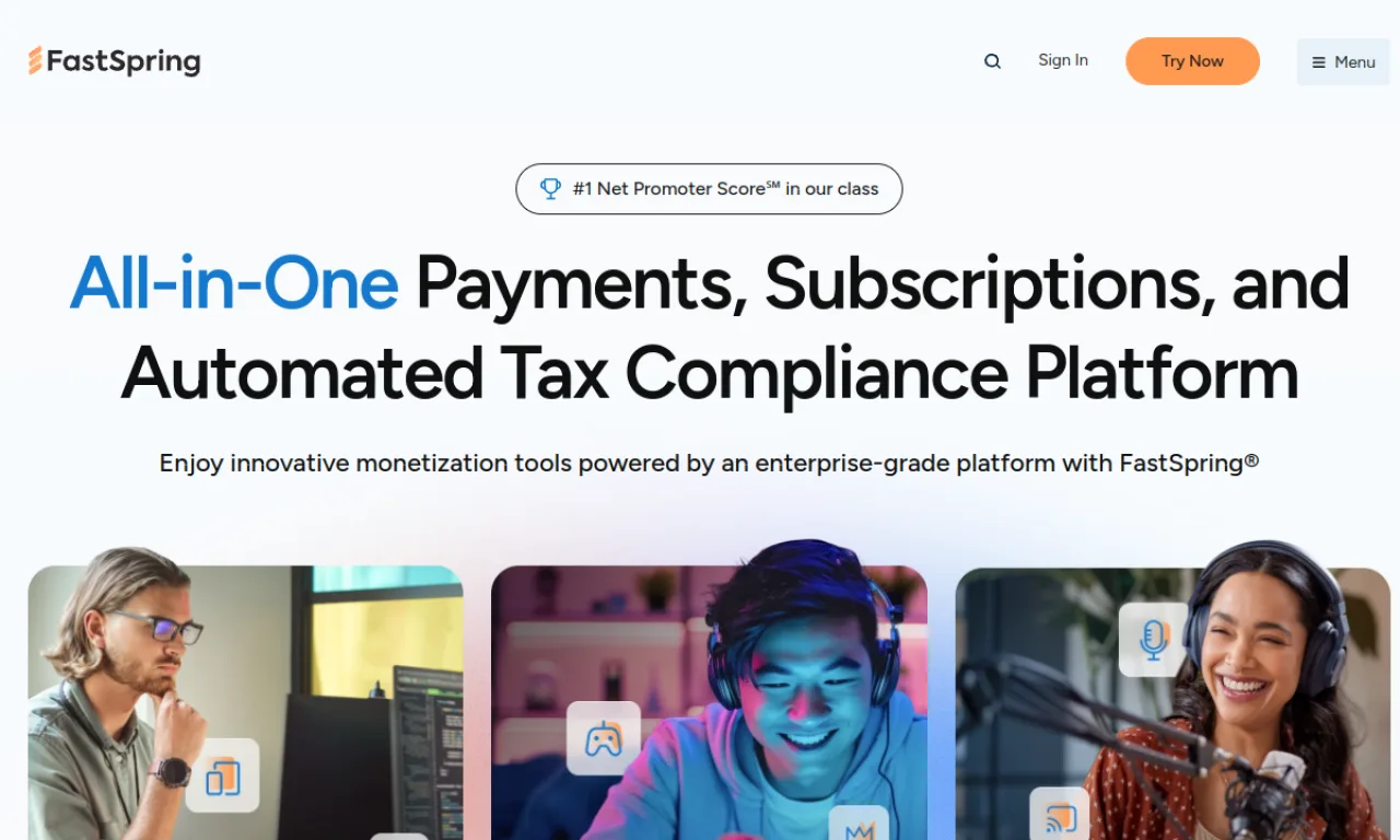 Screenshot of FastSpring website