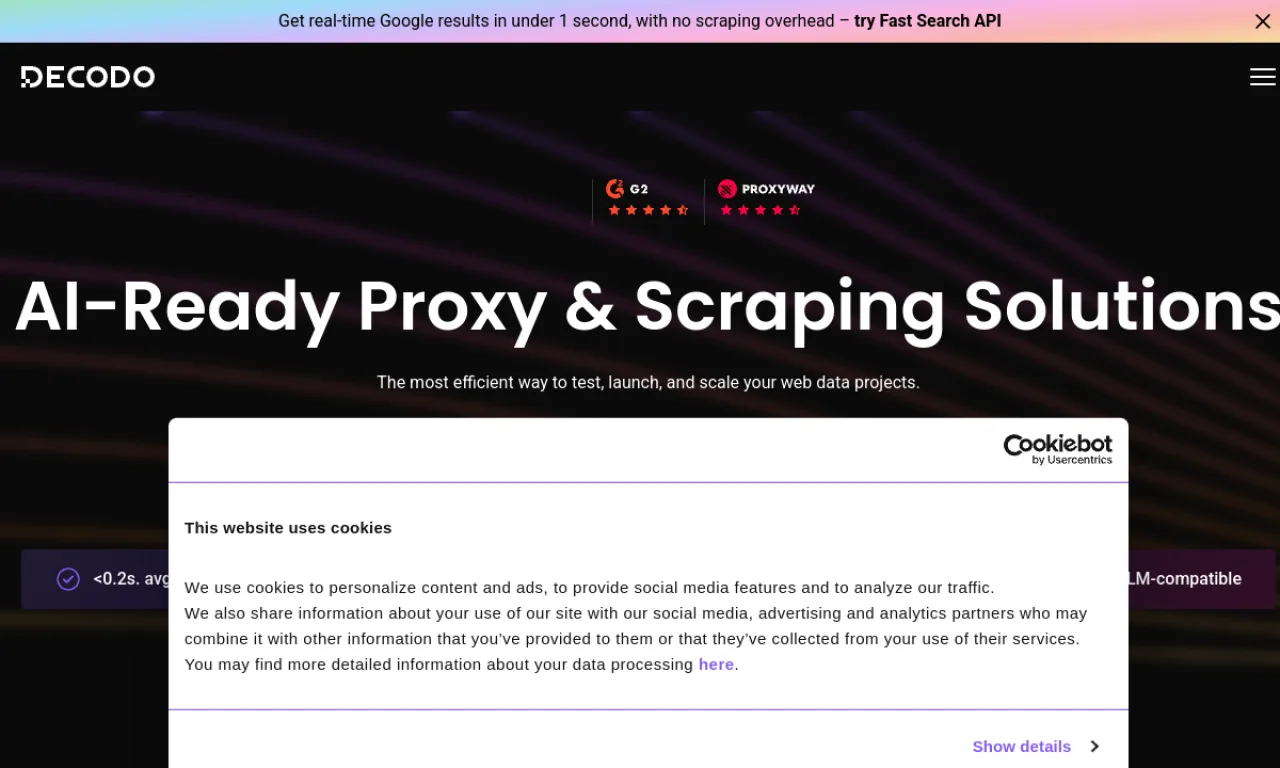 Screenshot of Smartproxy / Decodo website