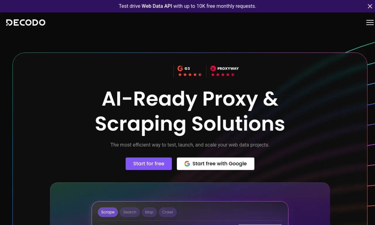 Screenshot of Smartproxy / Decodo website