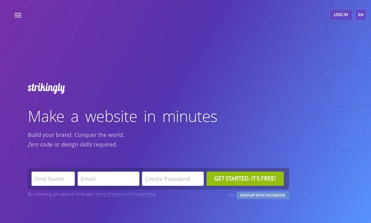 Screenshot of Strikingly website