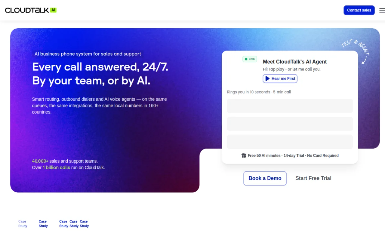 Screenshot of CloudTalk website