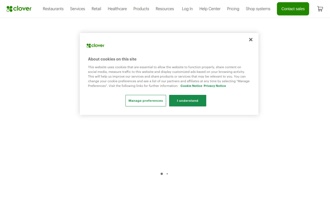Screenshot of Clover website