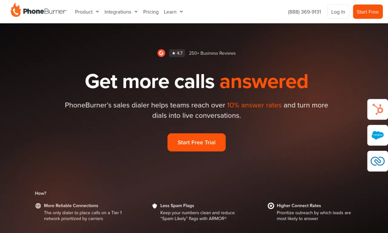 Screenshot of PhoneBurner AI website