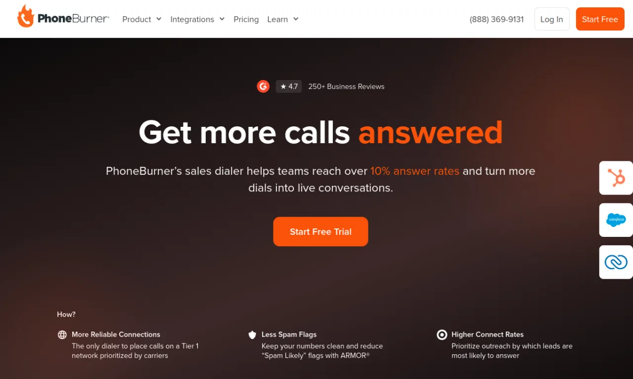 Screenshot of PhoneBurner AI website