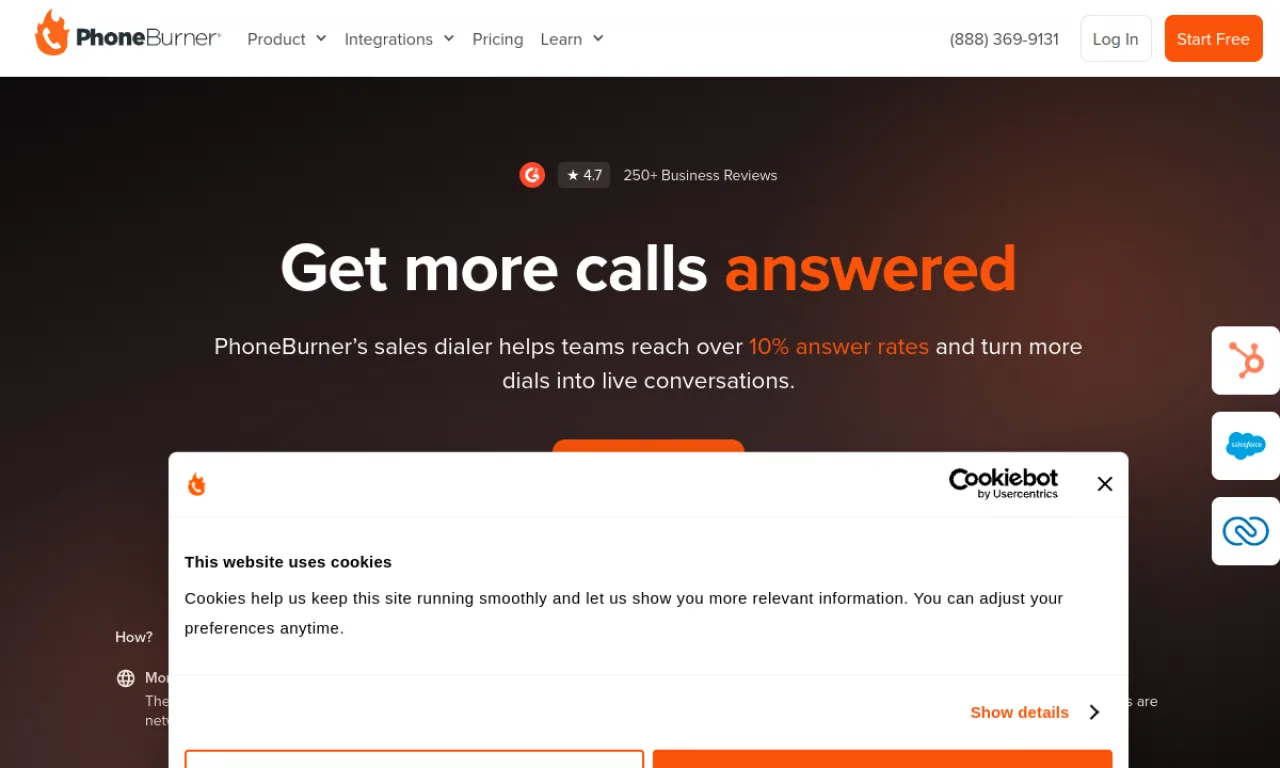 Screenshot of PhoneBurner AI website