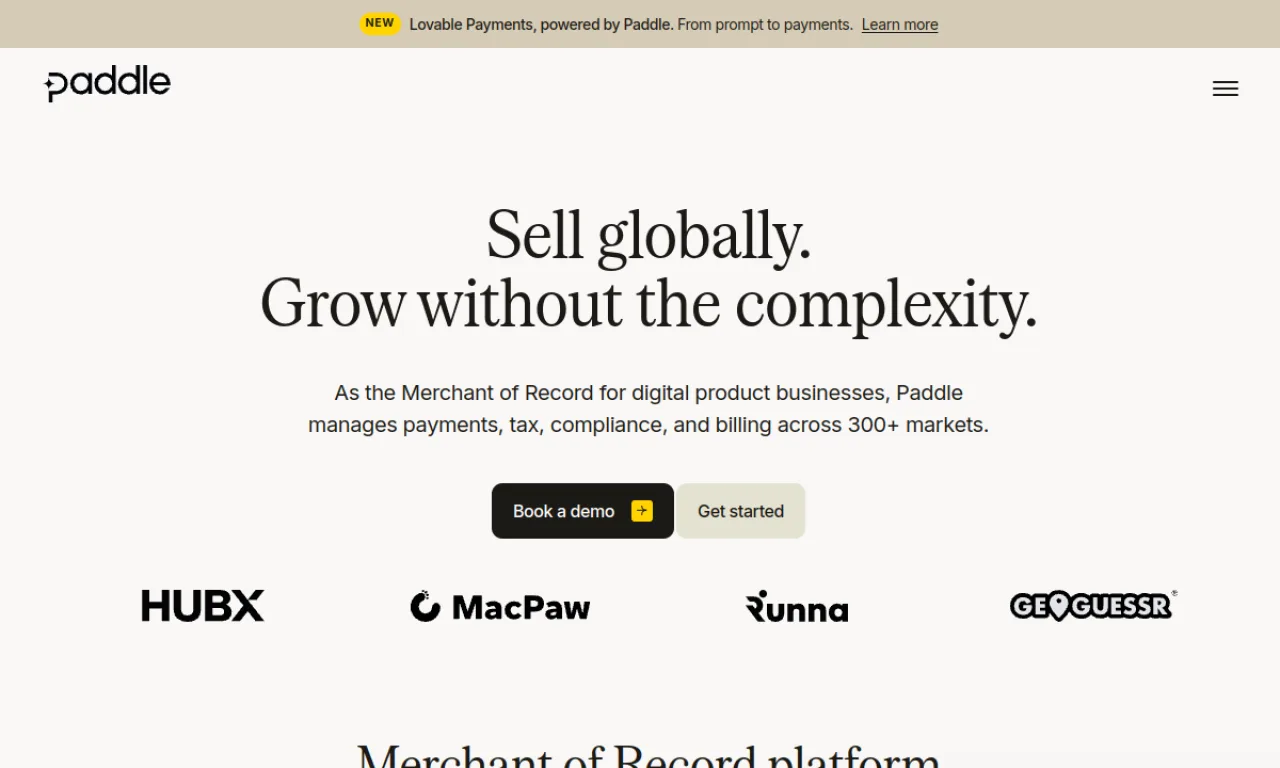 Screenshot of Paddle Billing website
