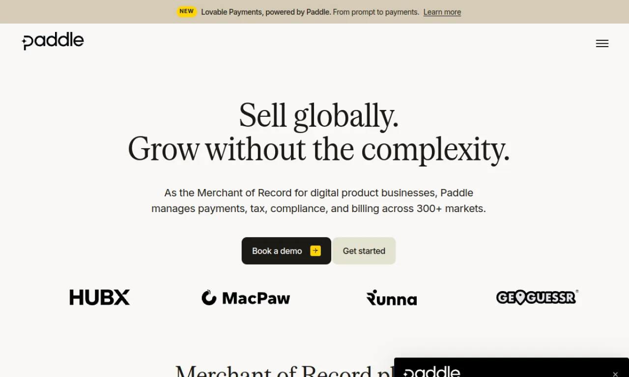 Screenshot of Paddle Billing website