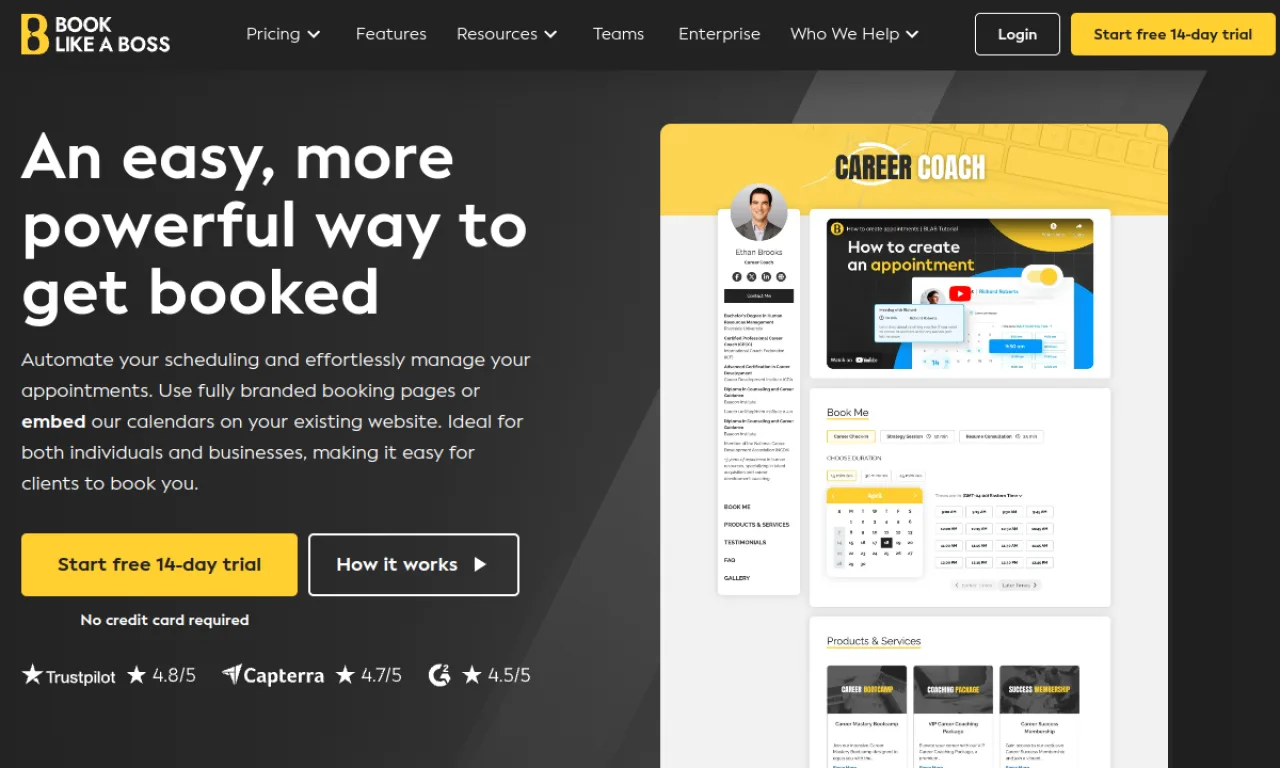 Screenshot of Book Like A Boss website