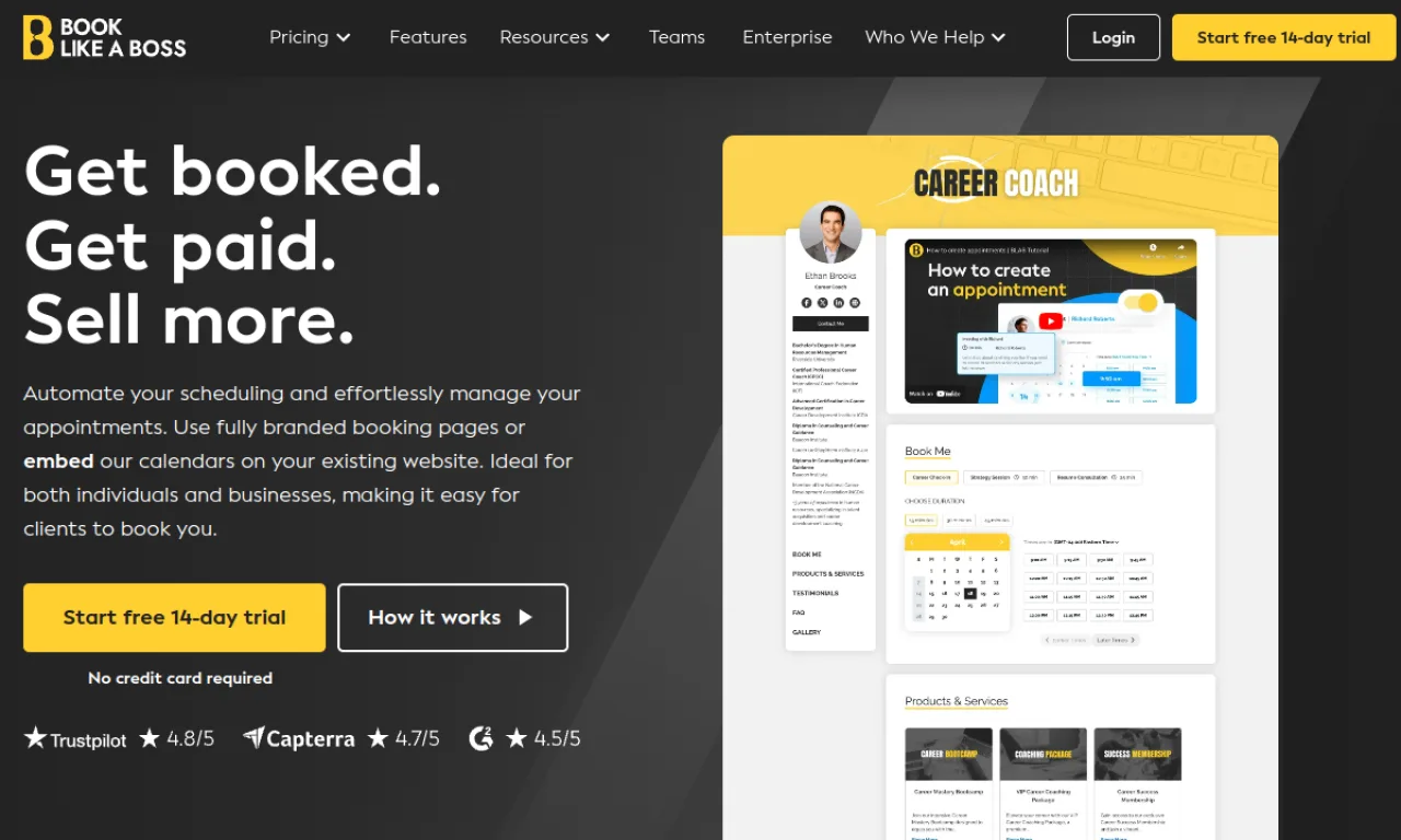 Screenshot of Book Like A Boss website