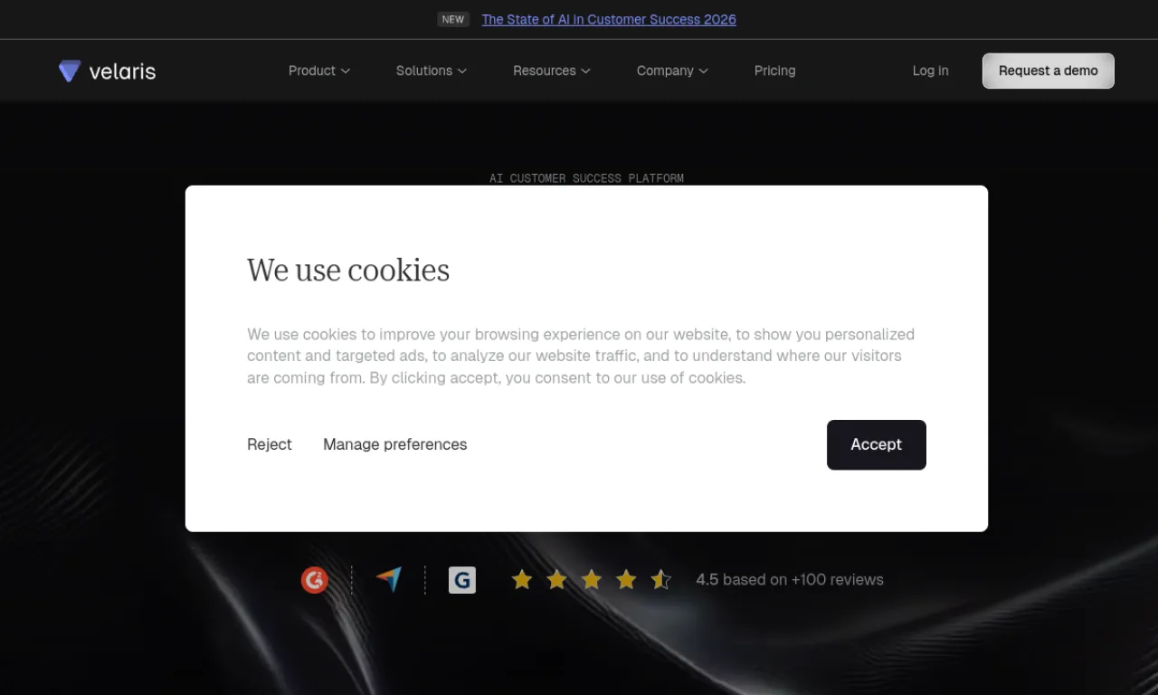 Screenshot of Velaris website