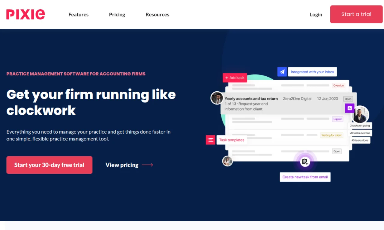 Screenshot of Pixie website