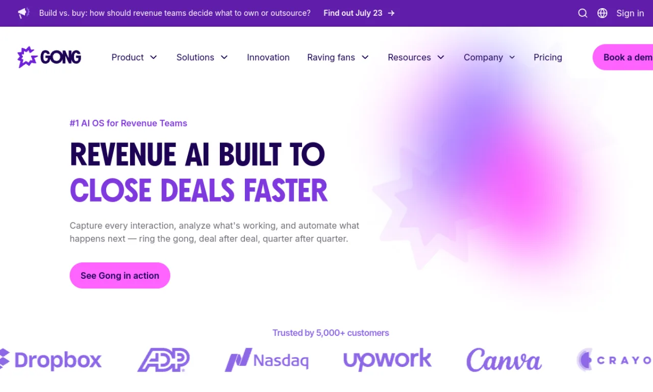 Screenshot of Gong AI / Gong Engage AI website