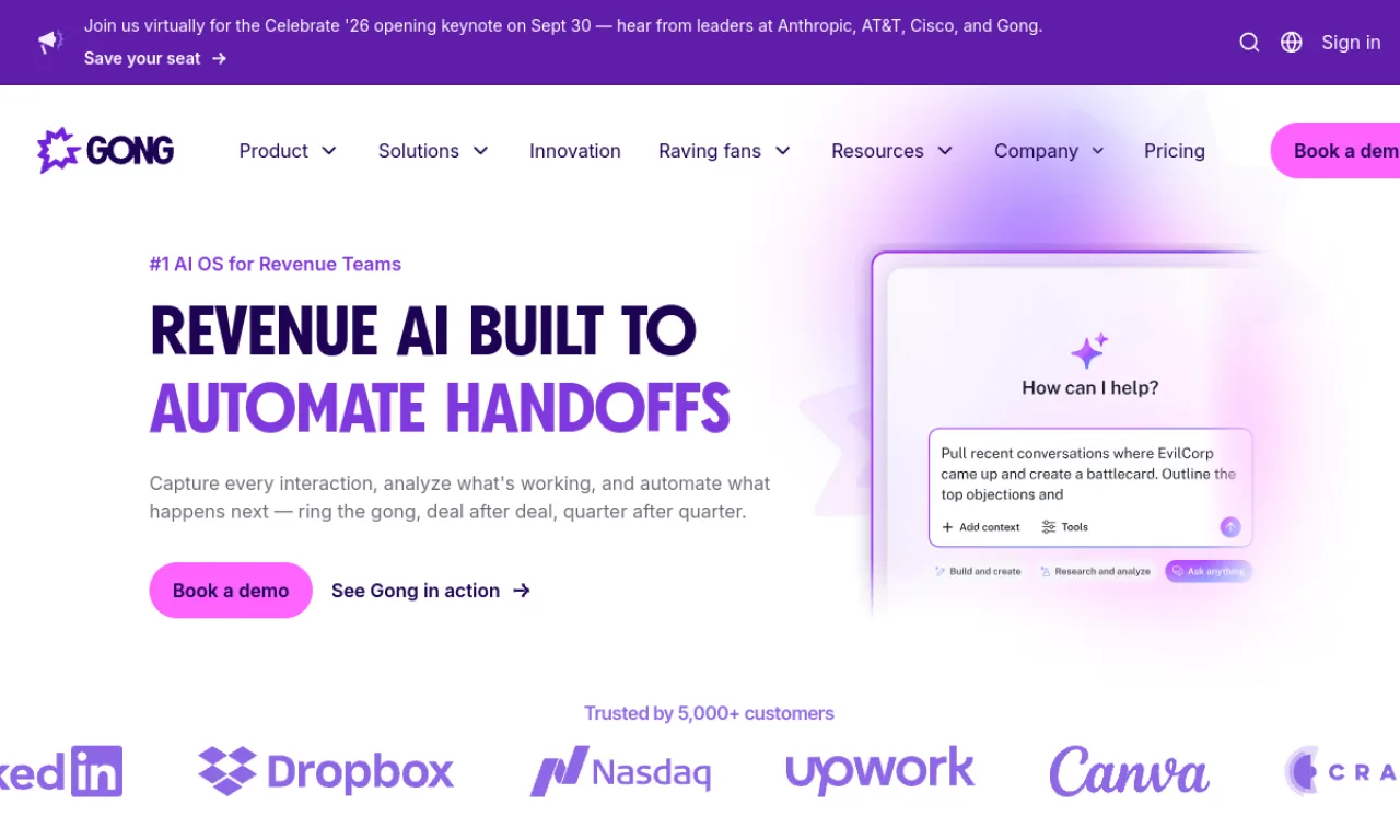 Screenshot of Gong AI / Gong Engage AI website