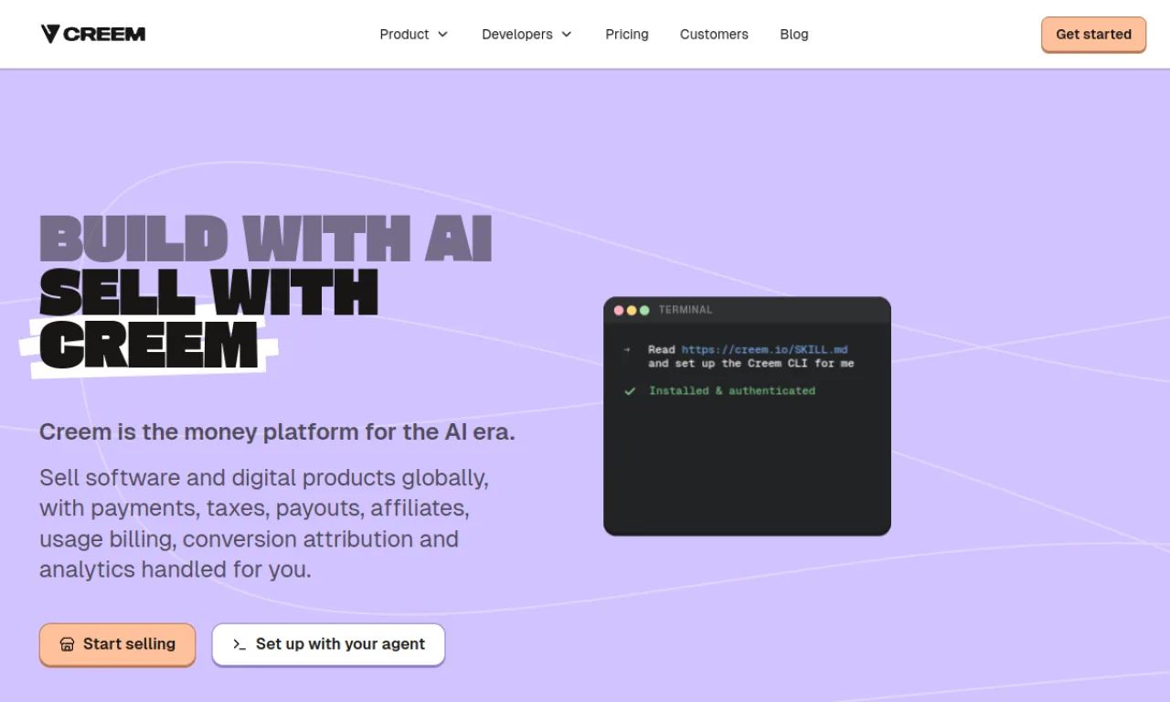 Screenshot of Creem website