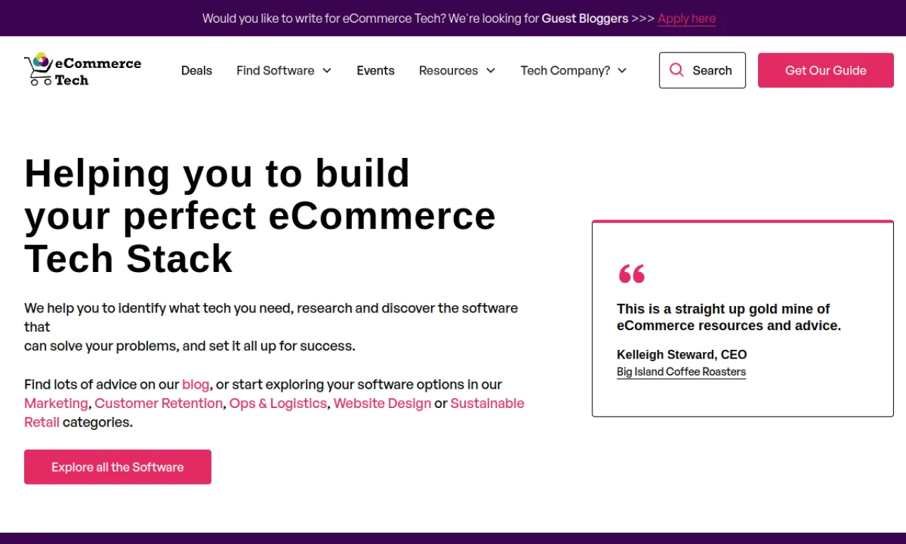 Screenshot of Ecommercetech website