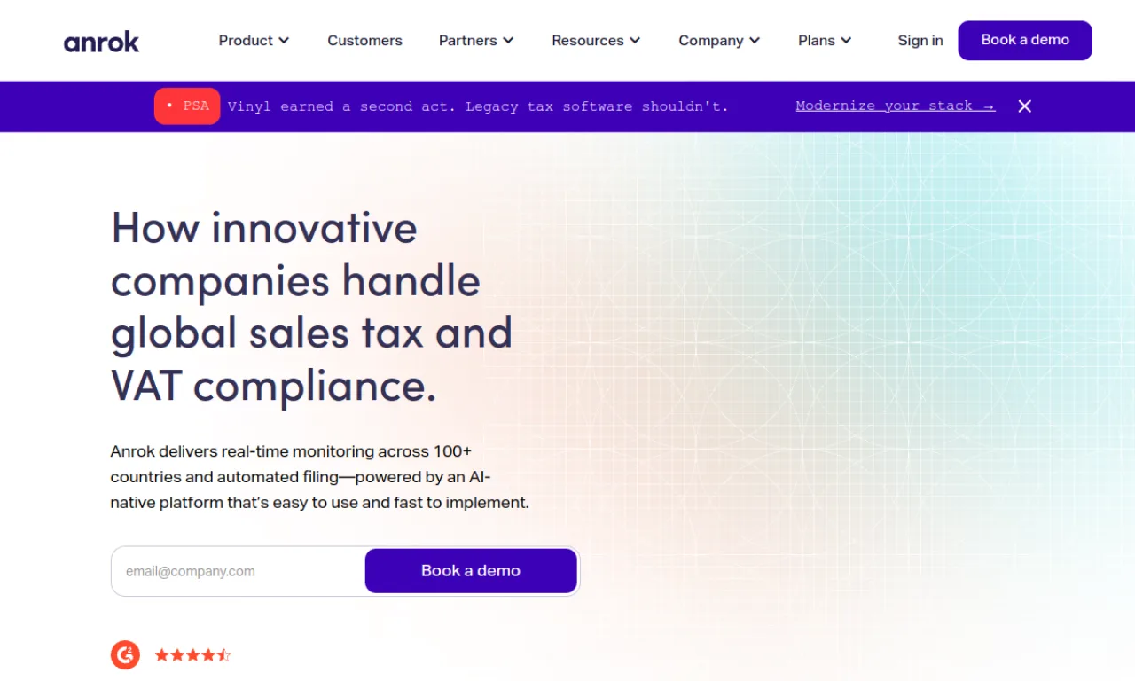 Screenshot of Stripe Tax / Anrok website