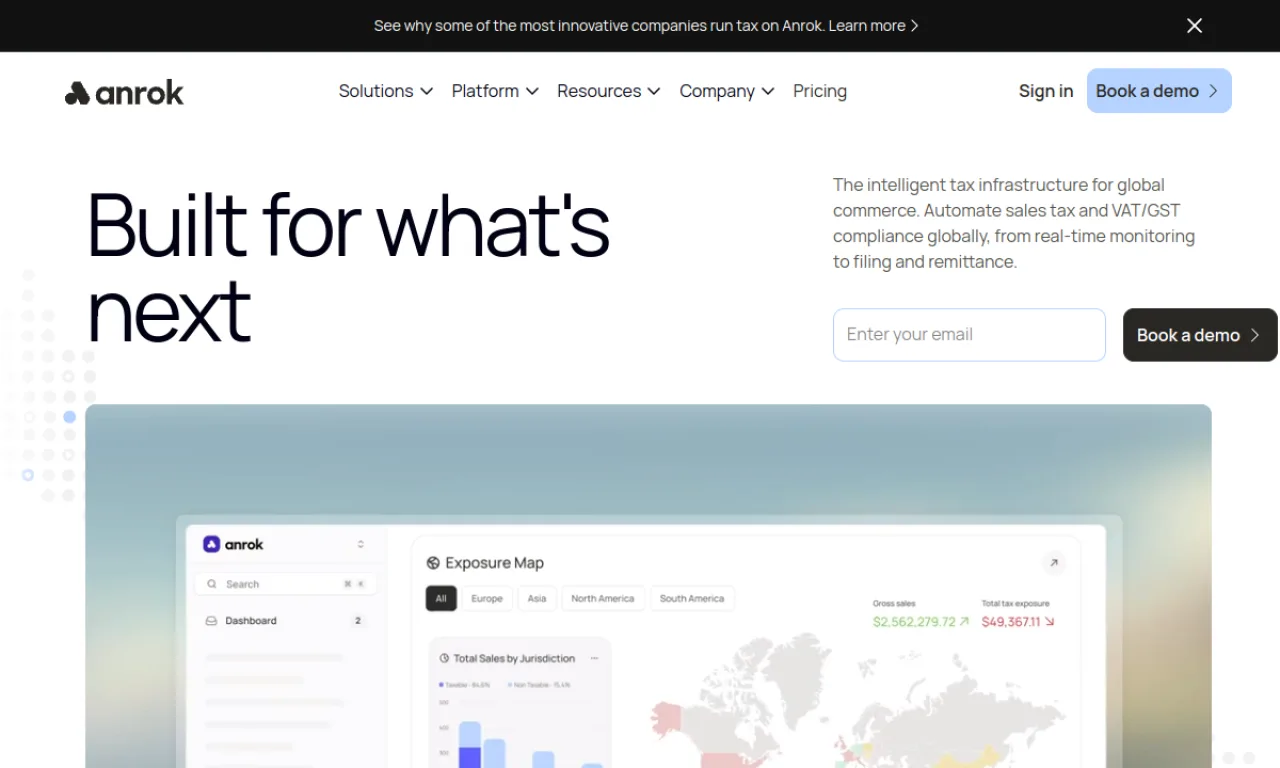 Screenshot of Stripe Tax / Anrok website