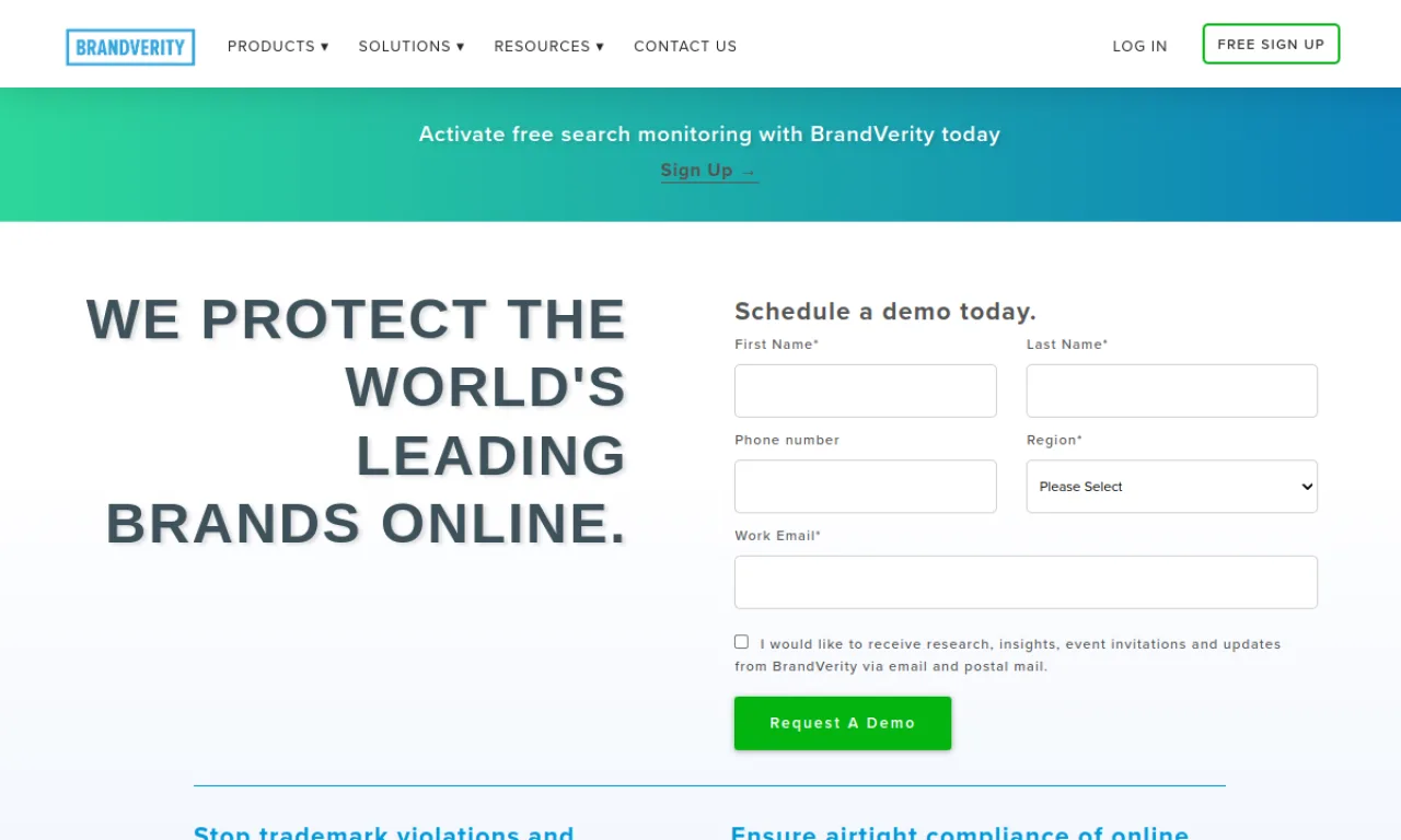 Screenshot of BrandVerity website
