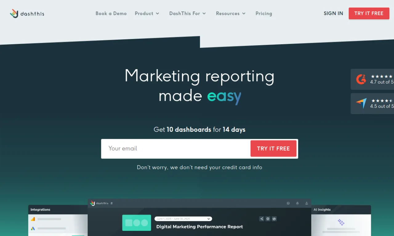 Screenshot of DashThis website