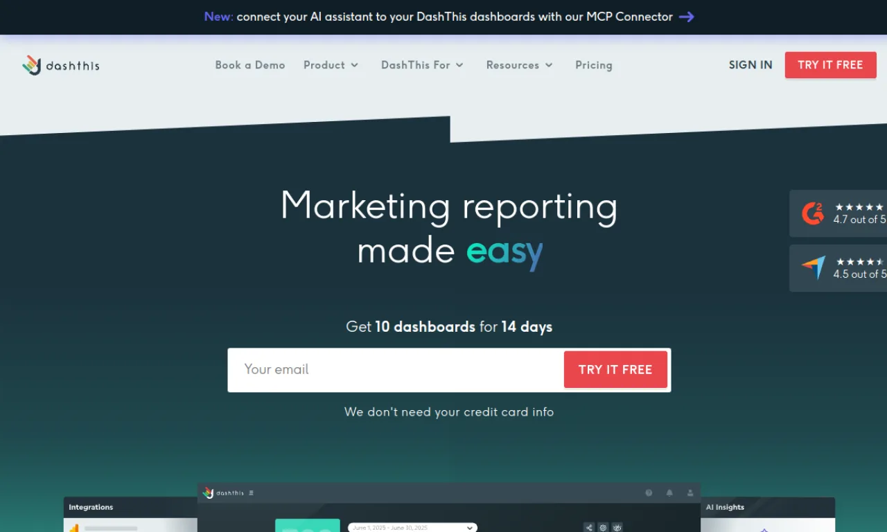 Screenshot of DashThis website