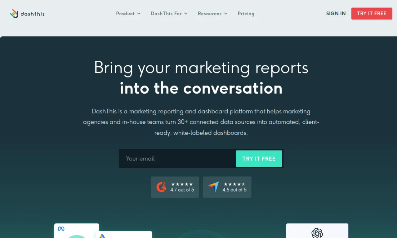 Screenshot of DashThis website