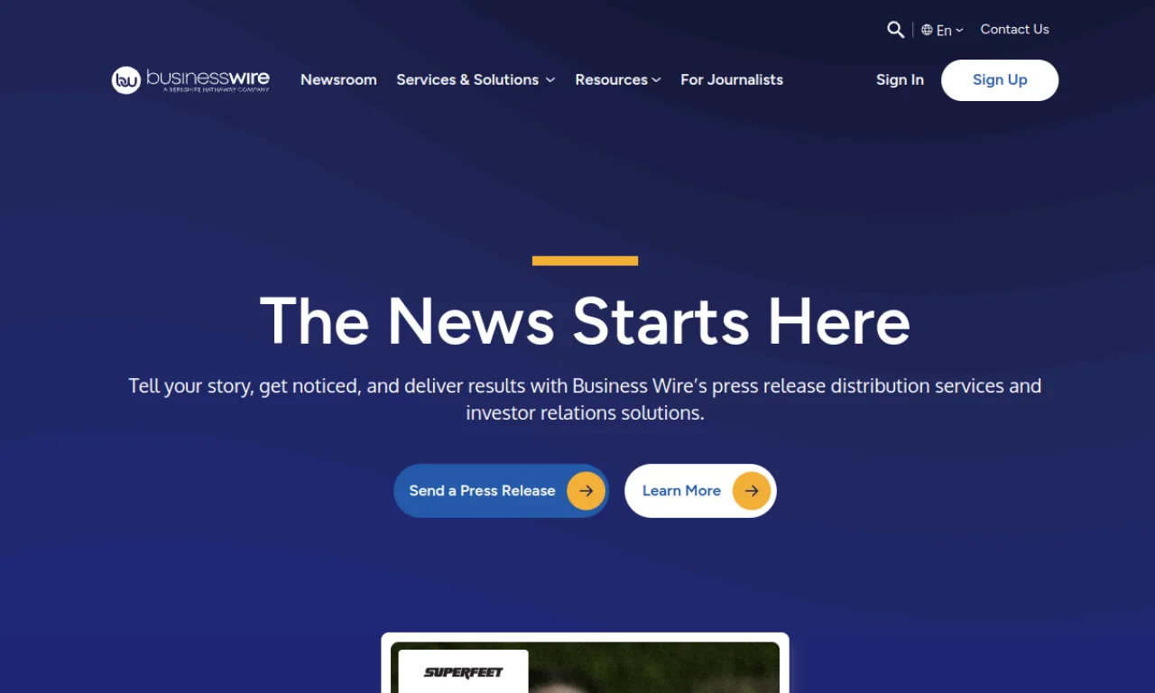 Screenshot of BusinessWire website