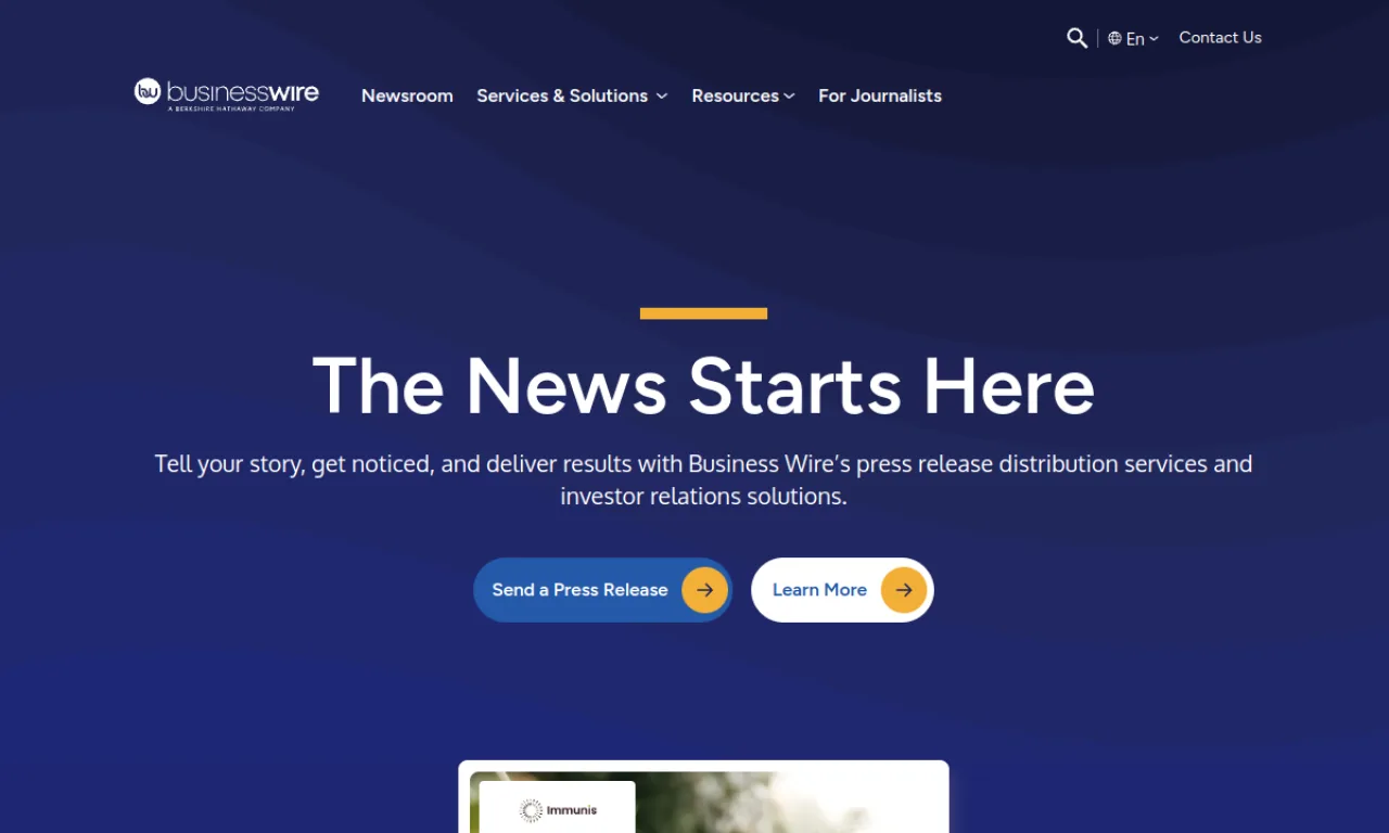 Screenshot of BusinessWire website