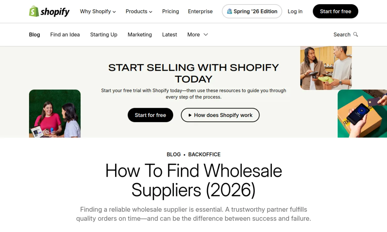 Screenshot of Handshake (Shopify) website