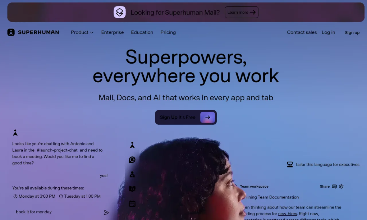 Screenshot of Superhuman website