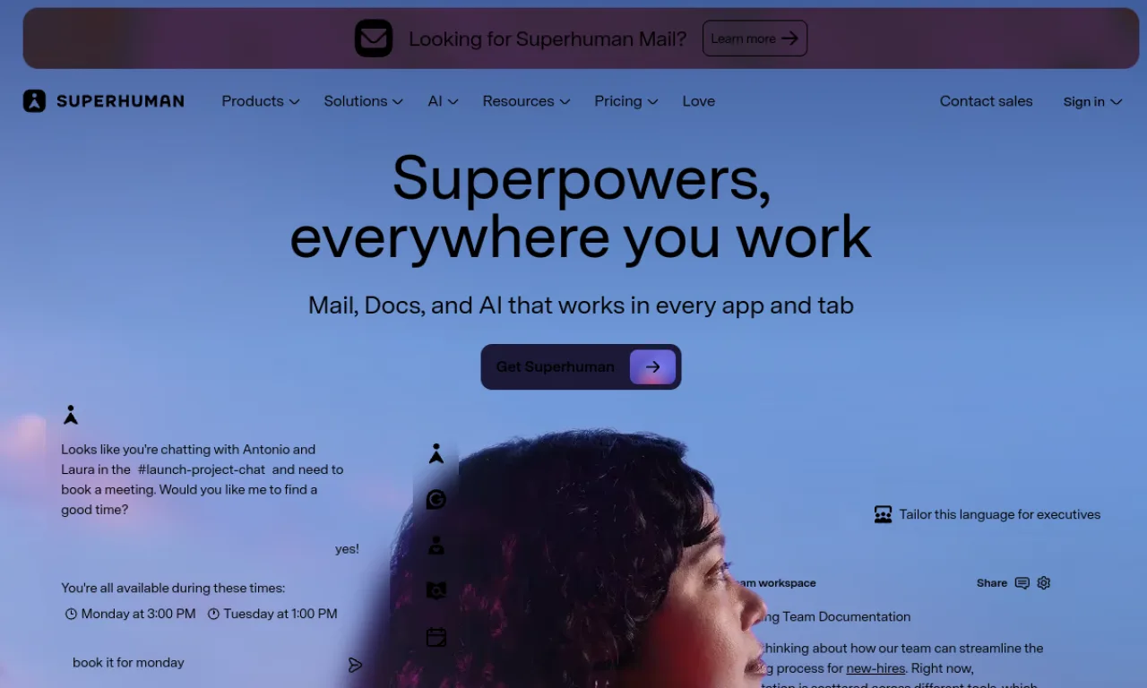 Screenshot of Superhuman website