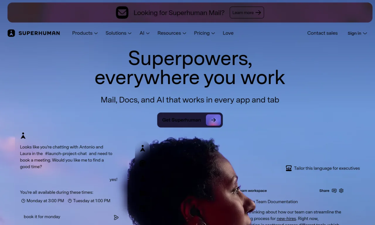 Screenshot of Superhuman website