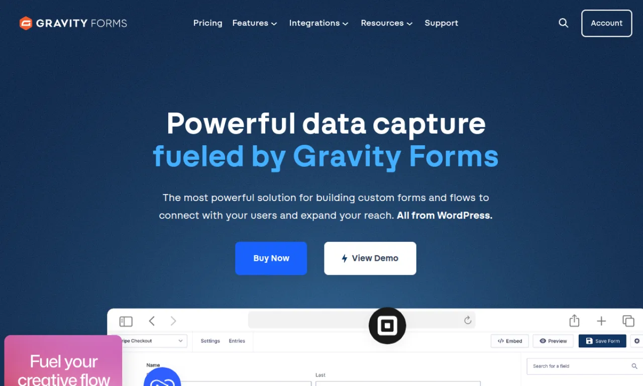 Screenshot of Gravity Forms website